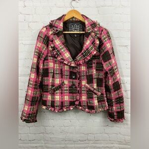 Last Kiss Womens Size Large Blazer Jacket Ruffle Cuff Hem Over Size Collar
